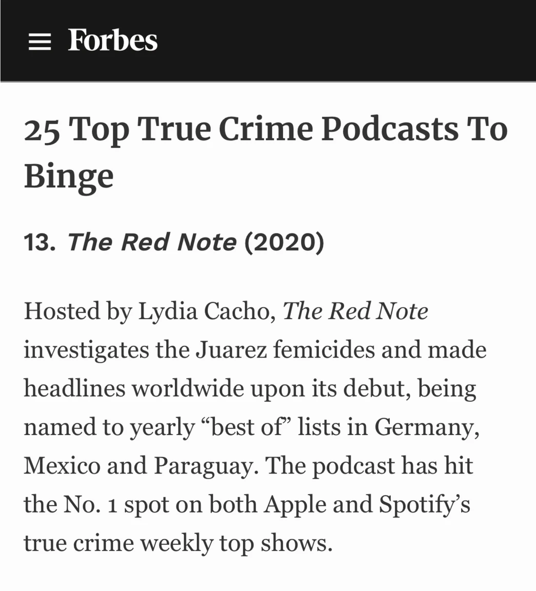 The Red Note Named One of the Top 25 True Crime Podcasts by Forbes